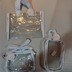 Clear Travel Pouch Set with White Trim